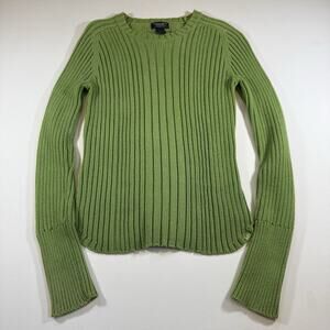 American Eagle Y2K Vintage Ribbed Preppy Slim Crew Sweater - Green Wms Medium